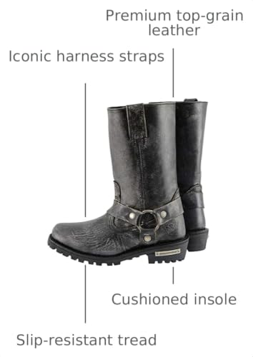 Image of Milwaukee Leather Men's Distressed Gray Leather 11-inch Classic Harness Square Toe Motorcycle Boots MBM9006 | Premium Material, Square Toe, Rider Ready, Durable Everyday Wear