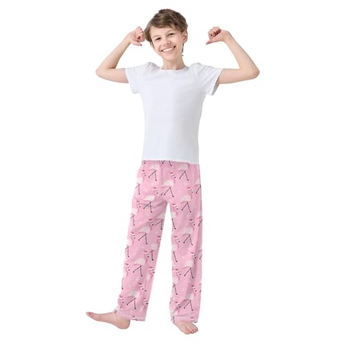Christmas Flamingo Snow Boys Long Pants Soft Trousers Elastic Waist Kids Lounge Bottoms with Pockets S-XL2