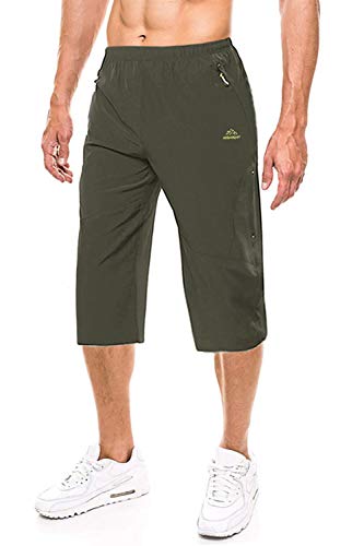 EKLENTSON Pantalones Cortos de Pesca Hombre con Bolsillos Pantalones Cortos 3/4 de Secado Rápido Verde Militar 3XL