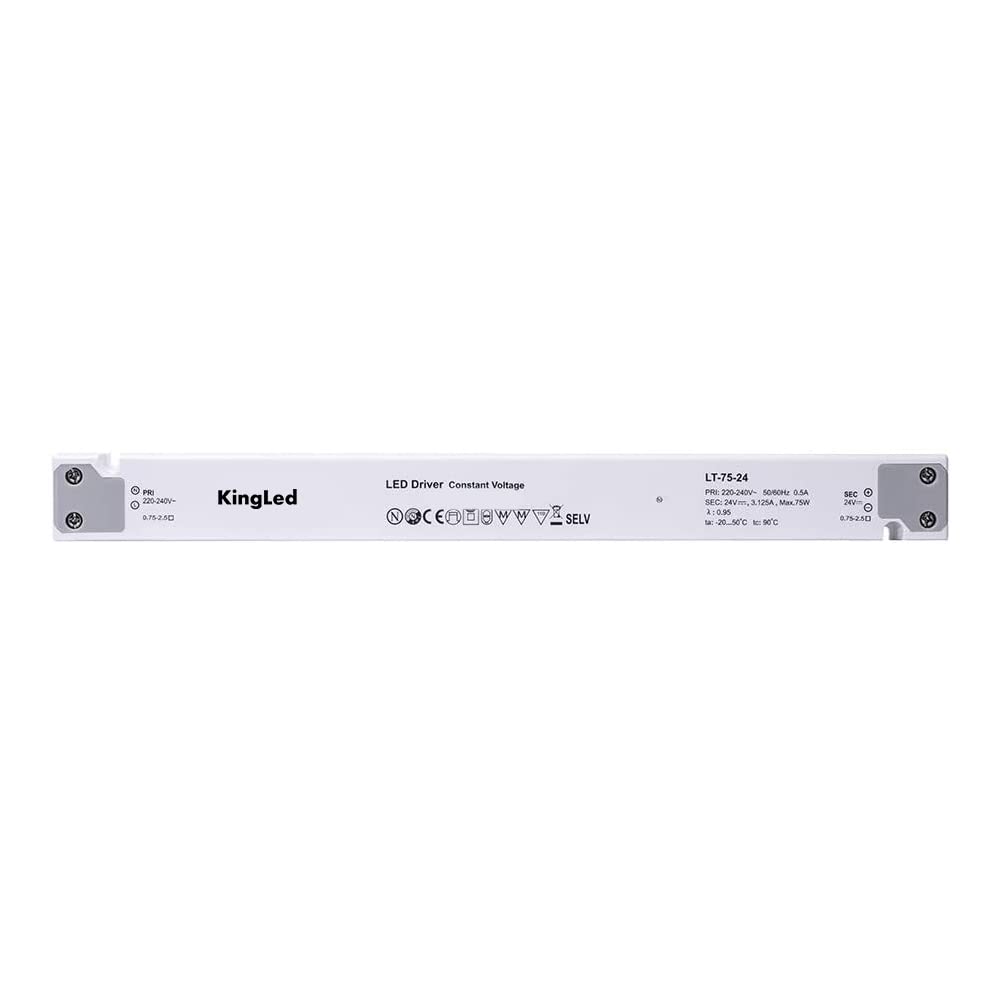 Kingled - Alimentatore Modello Actec LT-75-24 Driver 75W DC 24V Ultra Slim Lineare Idoneo Installazione su Legno e Cartongesso per Strisce Led