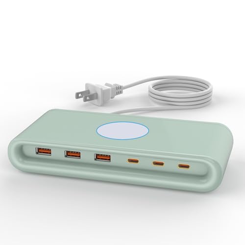 USB Charging Station for Multiple Devices with 6-Ports (Single-Port PD65W and PD20W), Charging hub for Multiple Devices, MacBook, Laptops, iPad Pro, iPhone and More, Charger Block (Green)