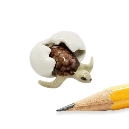 ChangThai Design Tiny ½ Inch Hatchling Baby Turtle Crawl From Egg Figurine - Miniature Hand Made Ceramic Turtles Tortoise Terrapin Testudines Animal Porcelain Decorative Collectible Figure Décor Gifts