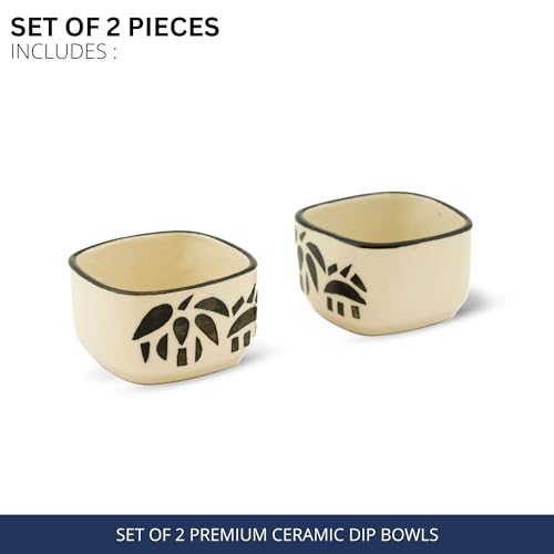 Image of Freakway Hand Painted White Ceramic Dip Bowls | Bowls Set of 2, 40Ml | Bowl for Serving Chutney Bowl /Pickle Bowl /Small (BLK & WHT)