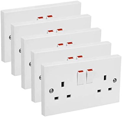 5 x White 13A Square Edges Double 2 Gang Sockets Power Outlets Electrical Mains