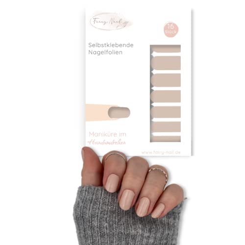 Fairy Nail selbstklebende Nagelfolien einfarbig Maniküre Nailwraps Nagelsticker 16 Nagellackstreifen Nagelaufkleber (Beige)