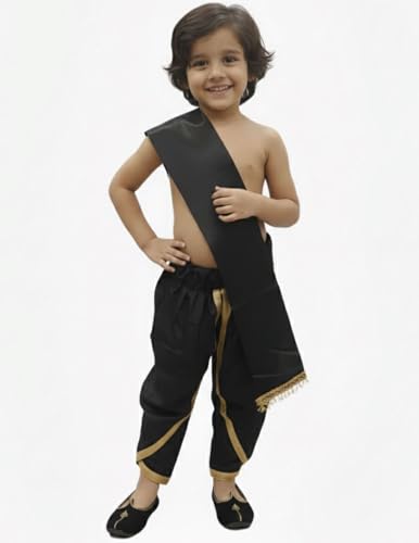 Image of BookMyCostume Indian Traditional Costume for Kids | Ramayana Dress for Boys | Black Dhoti with Patka Dussehra Dress | Mythology Fancy Dress Costume for School Annual Day Performance | 4-5 Years