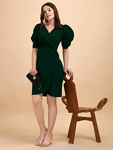Image of Sheetal Associates Women's Puff Sleeve V-Neck Bodycon Casual Mini Dress