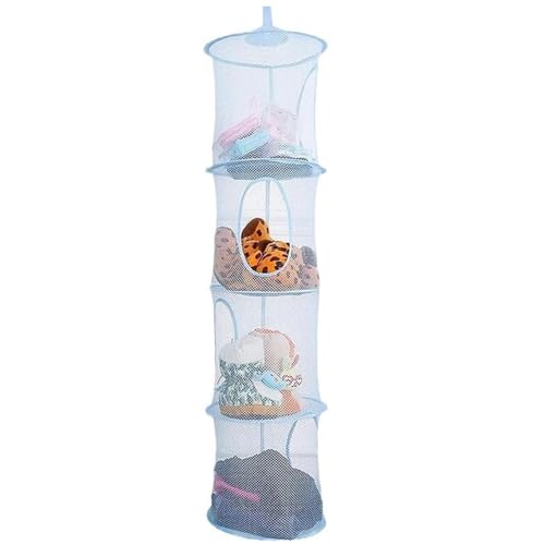 Kuscheltier Aufbewahrung, 4 Stufe Faltbare Hängeaufbewahrung Organizer, Hängeregal Mesh Hängende Netz, Hängender Speicherkorb Kinder, Kuscheltiere Hängeregal für Kleine Kleidung (Blau)