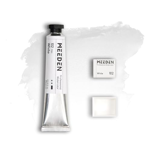 MEEDEN Professional Artist Watercolor Paint: White - 15ml/0.5oz Water Color Tube Semi-Moist Pigment Half Pan and Empty Matching Half Pan for Artists Pros