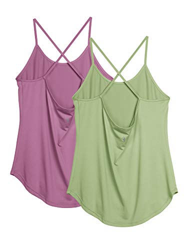 icyzone Workout Tank Tops for Women - Athletic Yoga Tops Open Back Strappy Running Shirts, 2-Pack (XL, Mellow Mauve/Pistachio Green)
