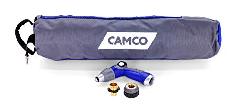 Camco 40’ Coiled Water Nozzle with Adjustable Spray Pattern Kit – Hose Design Prevents Kinking and Tangling, for Car Washing and Gardening (41982)