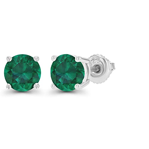 925 Sterling Silver 6Mm Round Created Green Emerald May Birthstone Screwback Stud Earrings #TOP1
