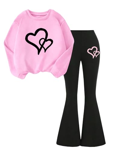 Image of Girls 2 Piece Outfits Long Sleeve Crew Neck Bow Sweatshirt Top and Flare Pants Set