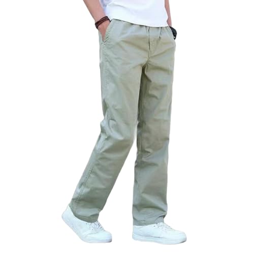 Men's Elastic Waist Straight Leg Pants Baggy Pull On Work Casual Pants Fashion Stretch Lightweight Solid Trousers Green
