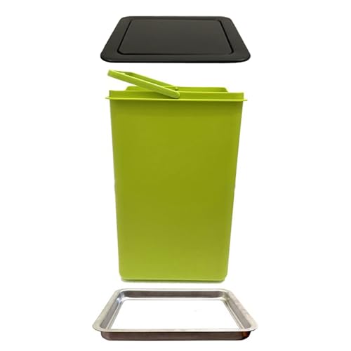 Poubelle carrée en plastique pour comptoir et son couvercle intégré en inox