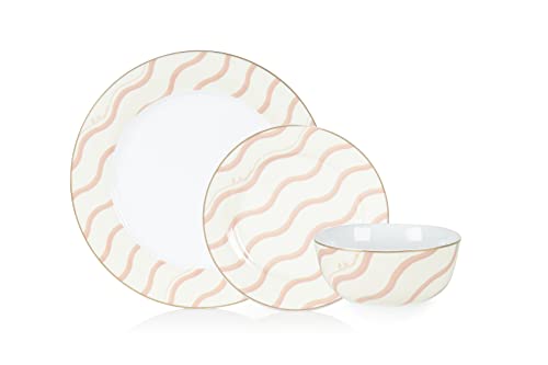 Haden x Poodle & Blonde Belissima in Crema White, Rose & Gold - 12 Piece Dinnerware - Dinner Set with Dinner Plates, Side Plates, Bowl - Set for 4 - Exclusive and Unique Design