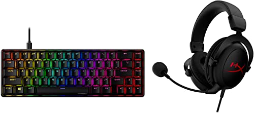 Image of HyperX Alloy Origins 65 Mechanical Gaming Keyboard Aqua Switch - (56R64AA#ABA) & Cloud Core Wired Gaming Over Ear Headphone with DTS :X Spatial Audio (Black)