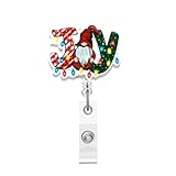 porta badge natalizio a forma di gnomo, per badge identificativo, telescopico, retrattile, con clip a coccodrillo, accessorio per infermieri, operatori medici, studenti infermieristici, insegnanti