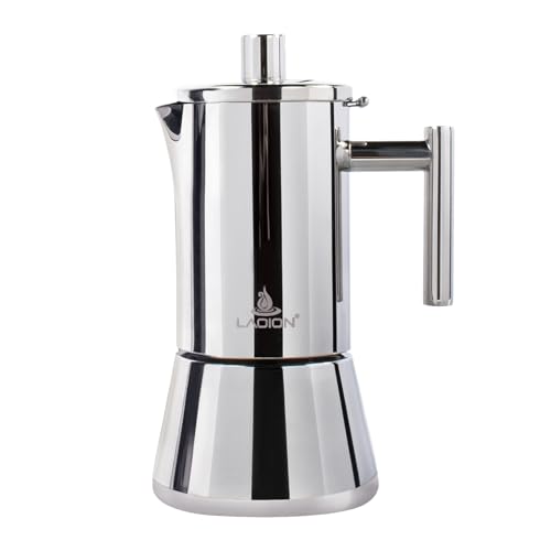 LAOION Stovetop Espresso Maker, 4Cup 6.8 oz Moka Pot, Stainless