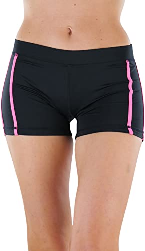 ToBeInStyle Women's Active Stripe Trimmed Mini Shorts - Black/Neon Pink - Small