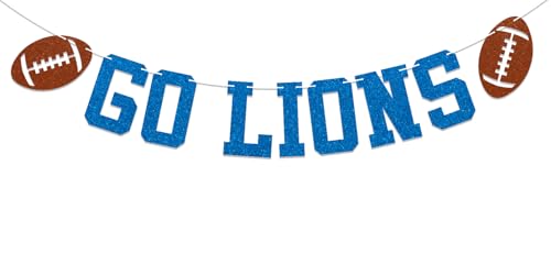 Go Lions Banner - Football Game Day Decorationns Lions Football Party Sign Lions Day Decorations Blue Glitter
