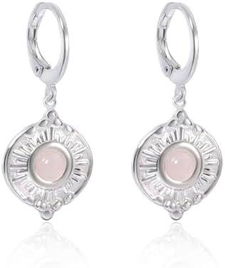 TaYolnFaSo 4mm Natural Rose Quartz Sun Disc Earrings - Lever Back Sun Drop Earri
