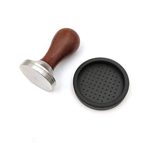51mm Coffee Tamper Espresso Hand Tamper 304 Stainless Steel Espresso Wooden Handle Coffee Tamper with Mat (51mm)