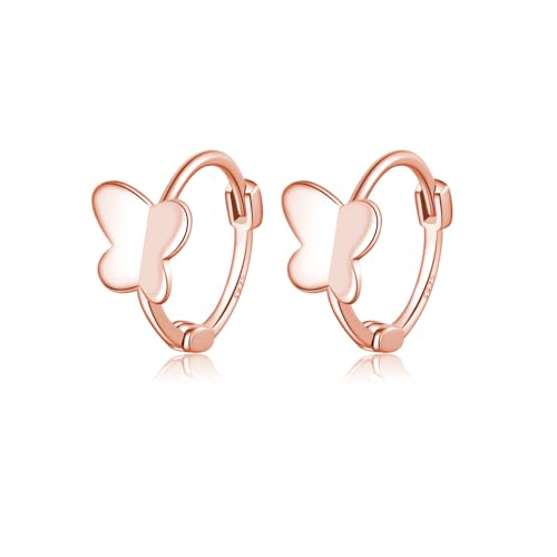 Reffeer Solid 925 Sterling Silver Butterfly Hoop Earrings for Women Cute Butterfly Hoop Earrings Huggie