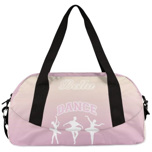 Custom Gym Bag with Name for Women Men, Beige Pink Personalized Sport Dance Gymnastics Duffel Bag Travel Weekender Overnight Bags4