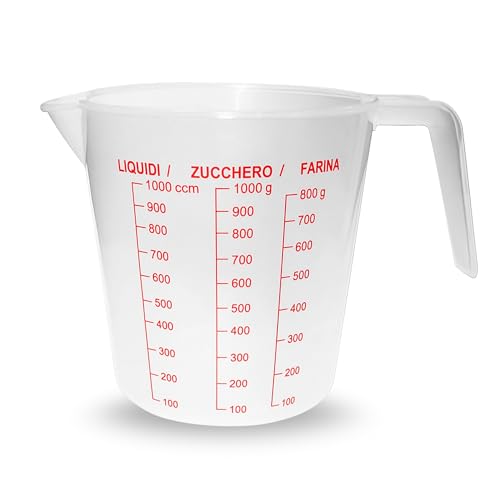Cantini LIFE CHIC Caraffa Graduata 1 Litro, Misuratore Liquidi, Zucchero, Farina, In Plastica Resistente, per Cucina e Pasticceria