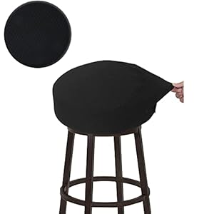 BUYUE Bar Stool Covers, Luxury Fabric Dia.12-14″ Round Crease-Resistant Stretchy Washable Jacquard Dustproof Stool Seat Slipcover, S-Black-1 Count