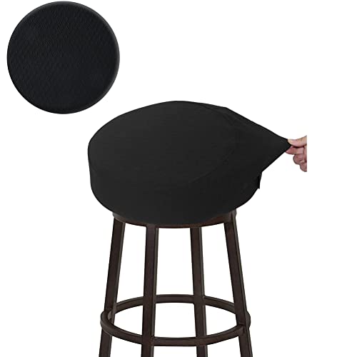 BUYUE Bar Stool Covers, Luxury Fabric Dia.12-14″ Round Crease-Resistant Stretchy Washable Jacquard Dustproof Stool Seat Slipcover, S-Black-1 Count