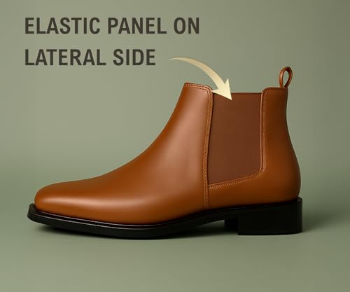 Image of Kraasa THE Ashford - Men's Stylish Vegan Leather Chelsea Boots with Side Zipper & Elastic Panel, Square Toe Ankle Boot (Tan /Black /Brown)
