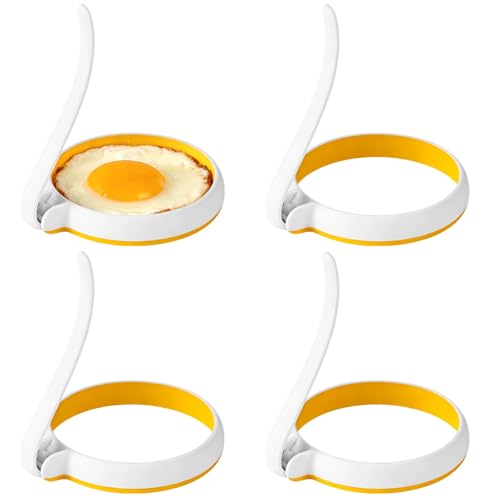 4 moldes para huevos de 4 pulgadas con mango plegable, anillos antiadherentes para desayuno, a prueba de fugas y calor hasta 204.4 °C, para sándwiches de desayuno