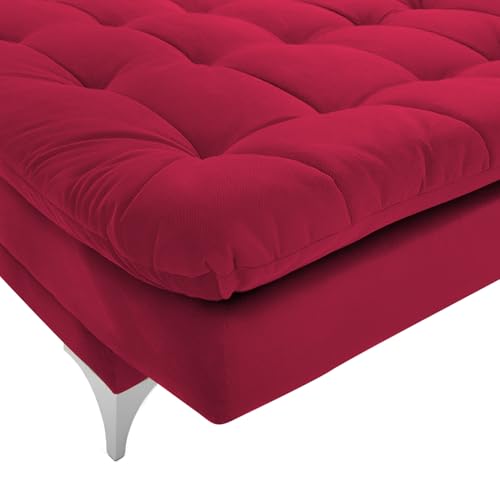 Image of Krancy Solid Wood 3 Seater Sofa Cum Bed with Ottomon | Convertible Wooden Couch for Living Room, Home & Office | Modern Designer Furniture | 1 Year Warranty | Red Color