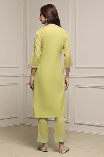 Image of BIBA Women Art Silk A-Line Kurta Regular Pant Suit Set