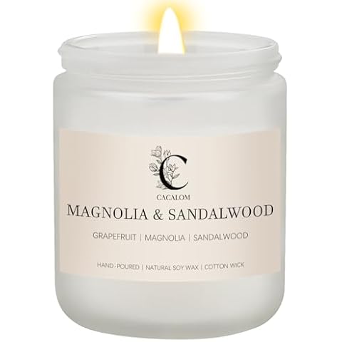 Magnolia & Sandalwood Scented Candles, Long Lasting Burn Candles for Home Scented, Soy Wax Stress Relief Jar Candles, 7 oz Cover