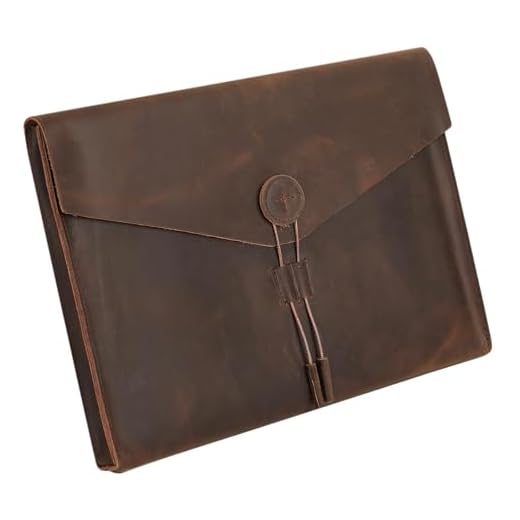 GZRHKJ Pasta De Couro Genuíno, Organizador De Pasta De Arquivo De Couro, Porta-Documentos Tipo Envelope Para Homens E Mulheres, Capa De Couro Personalizada Para Laptop Para Laptops De 15", Tablets