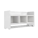 Alaterre Furniture 25-Inch Bath Storage Shelf with Dual Towel Rods - Wall Mounted Organizer with 3 Cubbies, Raised Edge Top Shelf, Coordinates with Bath Collection, Hanging Hardware Included (White)