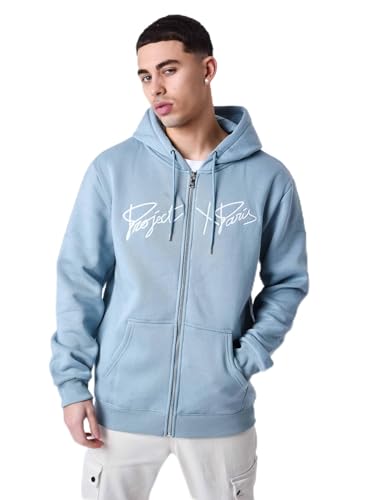 Image of Project X Paris Origin Embroidery Zip-Up Hooded Jacket, Blue / Grey, S