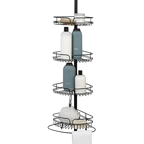 Zenna Home Rostbeständiger Eck-Duschkorb für Badezimmer, 4 verstellbare Regale mit Handtuchstange und Haken Cover
