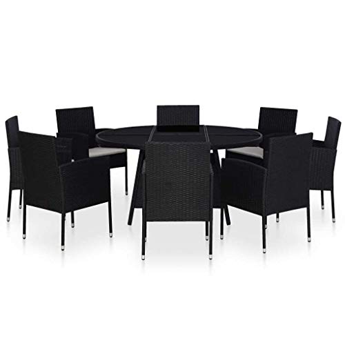 Directachat56 Salon DE Jardin Luxe Rond, RÉSINE TRESSÉE Noir, 8 Places