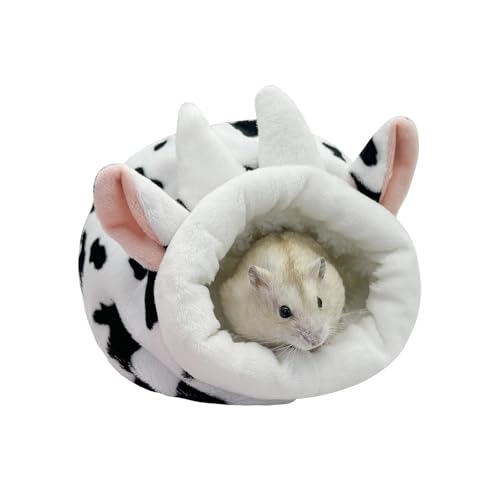 LuckyOpt Warm Hamster Bed, Cute Mini Guinea Pig Bed Winter Hamster Nest with Removable Bedding, Soft Small Animal Bed for Guinea Pigs, Syrian, Hedgehog, Gerbil and Small Pets (Black+White; S)