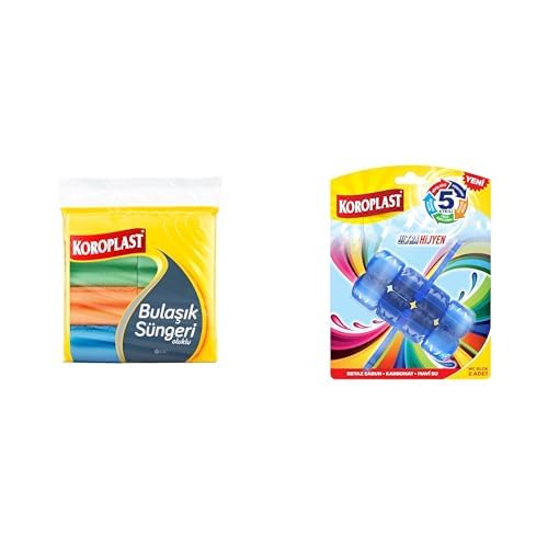 Koroplast Seti | Oluklu Bulaşik Süngeri 8'li x1 + 5 Etkili WC Blok 2'li Beyaz Sabun Kokulu x2