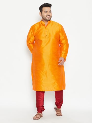 Image of Vastramay Plus Men's White Silk Blend Kurta Pyjama Set VPLUSMKWH001nPBL 44 | Independence Day