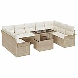 vidaXL Garten-Sofa-Set mit Kissen mit Kissen 10 pcs Beige Poly Rattan, Garten und Terrasse, modernes Outdoor-Möbelset, modulare Sofalandschaft, Loungemöbel, Sitzgruppe für den Garten