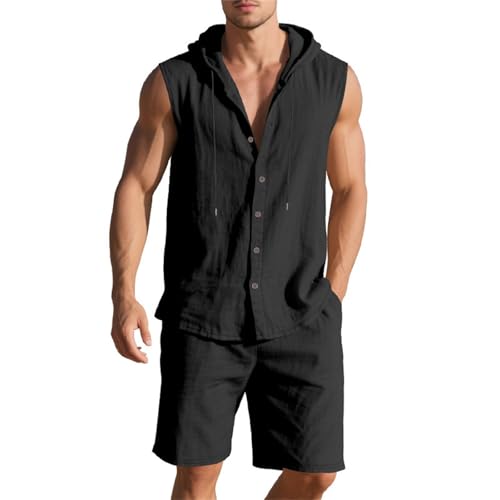Ensemble en lin homme avec capuche et short en textile noble uni