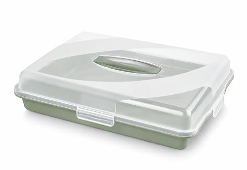 Image of Best House | Plastic Cake Storage Box | SAGE GREEN | 1 Pc | BPA Free | Cake and Pastry Carrier With Handle | Rectangular Lockable Food Container - L 46cm x W 32cm x H 9.7cm, Pack of 1