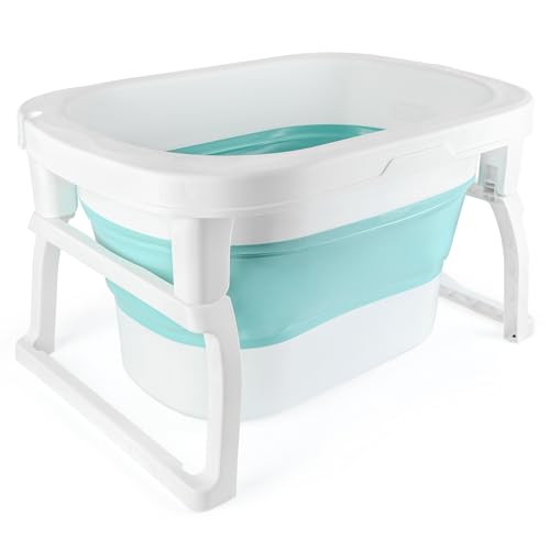 1st Bañera plegable para bebé, bañera plegable, cojín plegable, bañera para niños, apta para recién nacidos, plegado para ahorrar espacio, alfombra antideslizante (72 x 51 x 42 cm, azul)