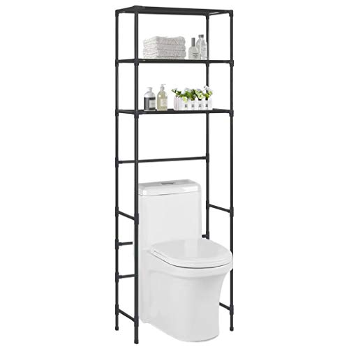 pedkit Estante Encima del Inodoro 3 Niveles Estante de Almacenamiento Estantería de Baño Negro 53x28x169 cm